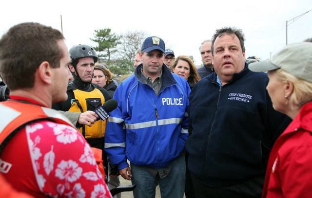 Governor Chris Christie and Lt. Governor Kim Guandagno meet with Mayor Matt Doherty to survey the damage caused by Hurricane Sandy in Belmar, N.J. 